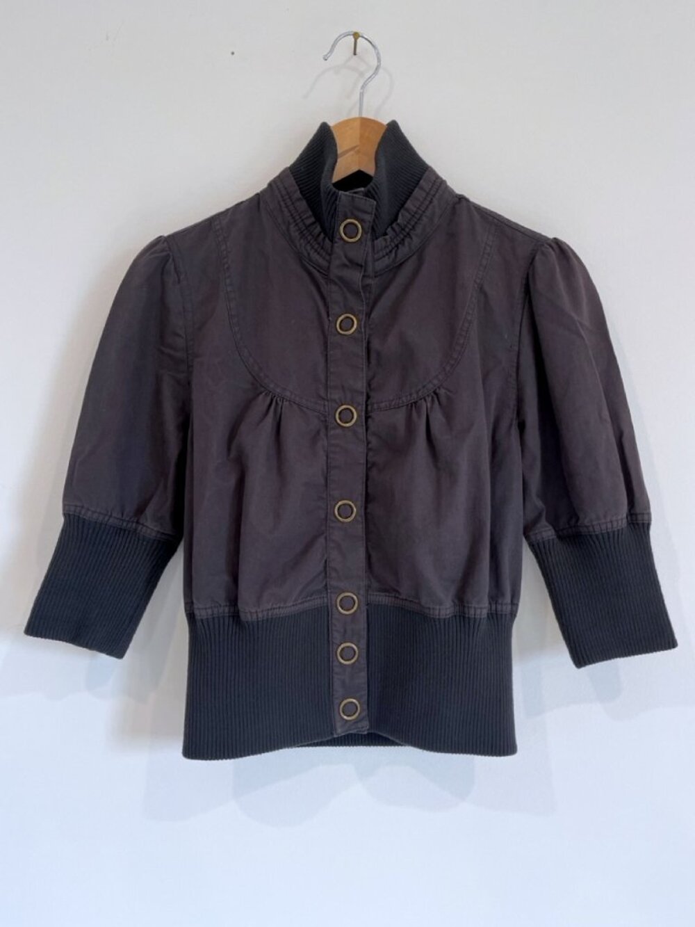 Sirens Dark Gray Utility Bomber Jacket Puff Sleeve Cropped Medium victorian punk